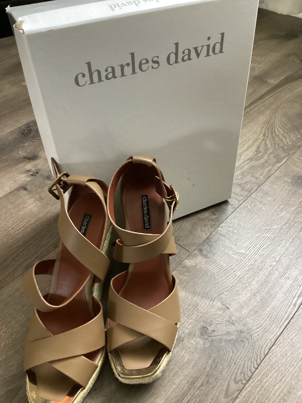 Charles David Tan Espadrille Wedge Sandals - Women size 8